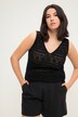 Top, ażurowa dzianina, trapezowy krój, dekolt w serek, falowany brzeg