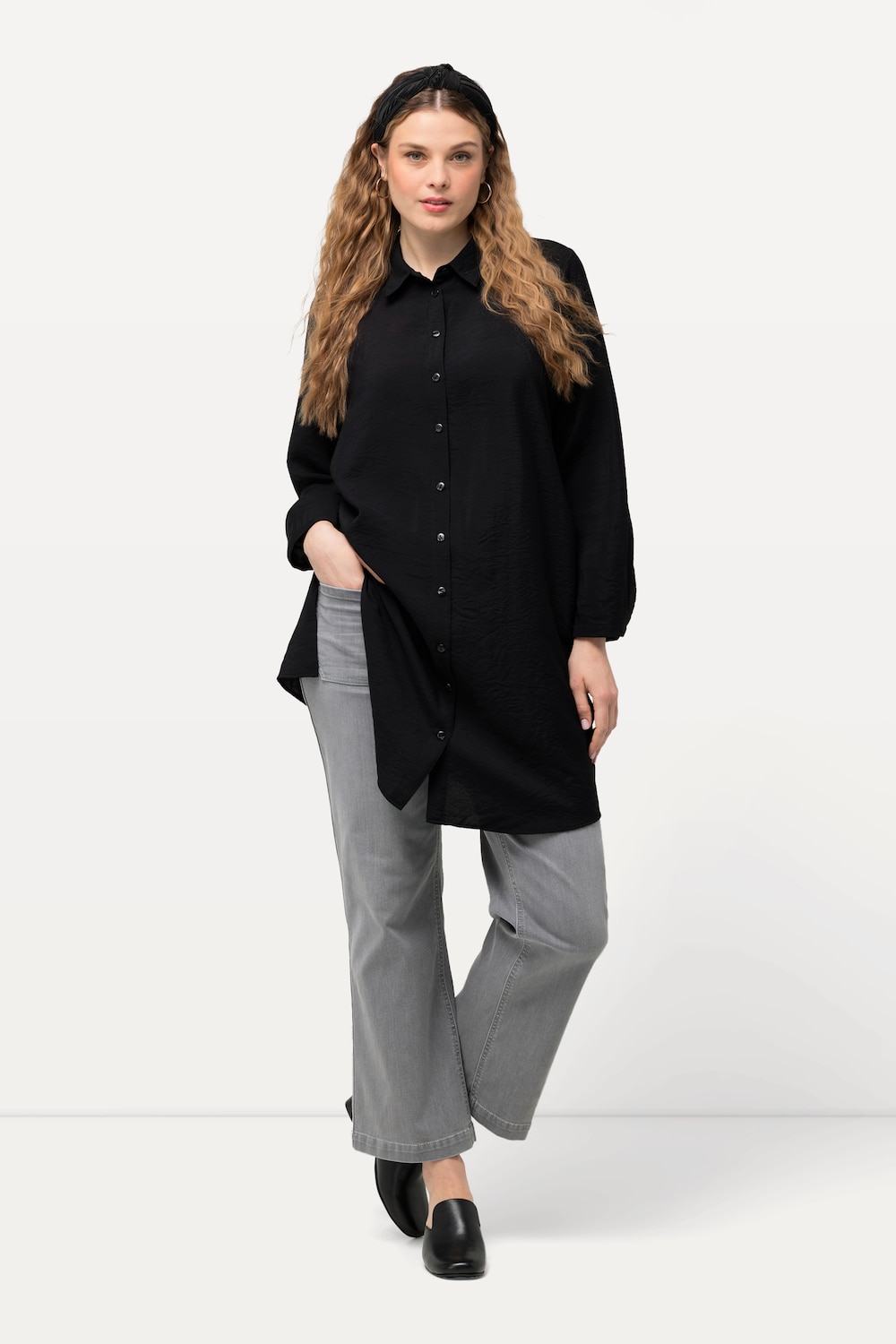 Grote Maten Lange blouse, Dames, zwart, Maat: 42/44, Viscose/Synthetische vezels, Ulla Popken