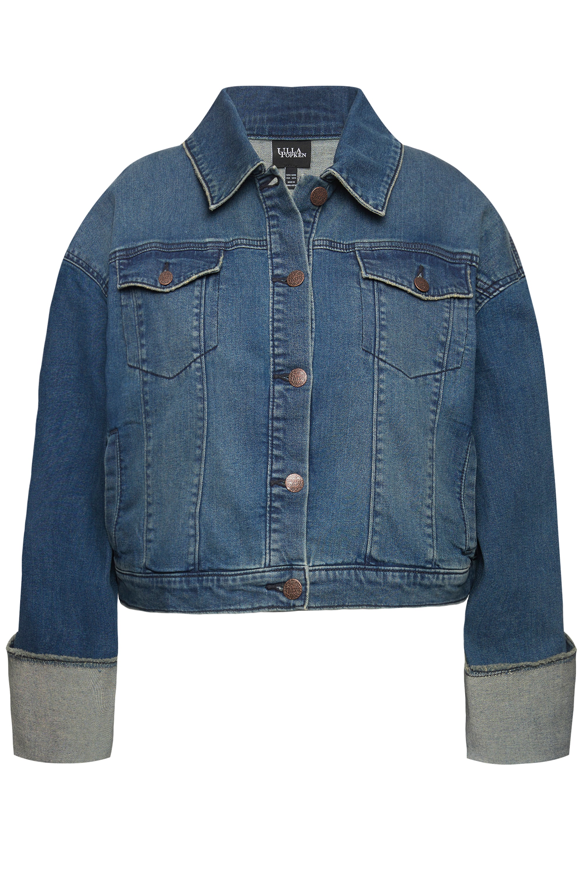 Ulla Popken Damen große Größen Jeansjacke Fransen Hemdkragen