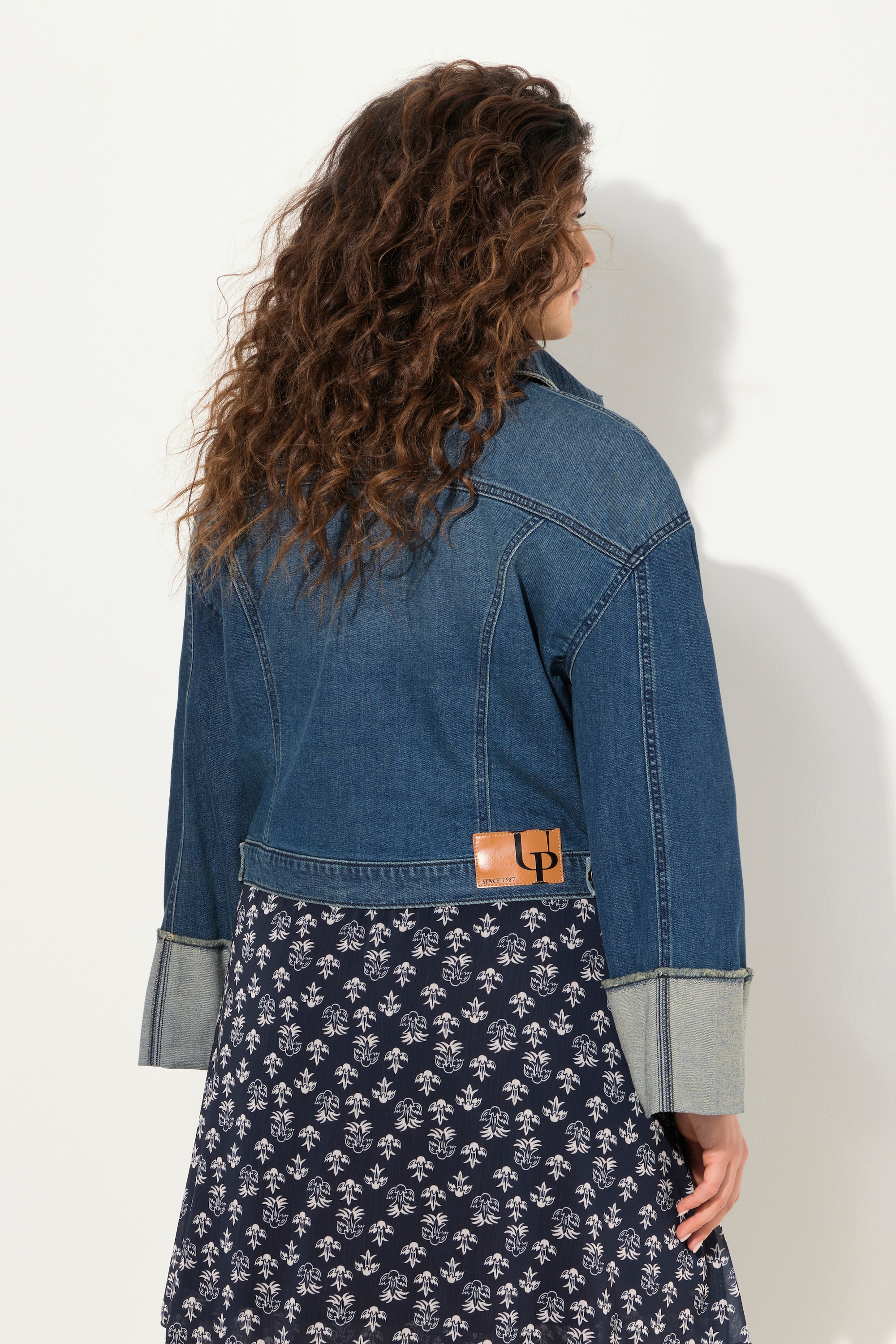 Ulla Popken Damen große Größen Jeansjacke Fransen Hemdkragen