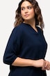 Musselin-Bluse, Oversized, Tunika-Ausschnitt, 3/4-Arm