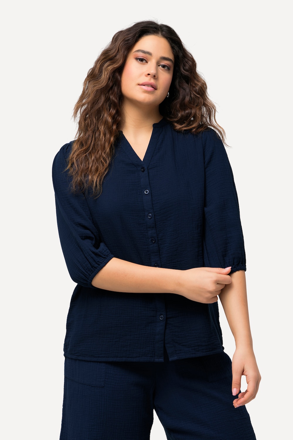 Große Größen Musselin-Bluse, Damen, blau, Größe: 46/48, Baumwolle, Ulla Popken