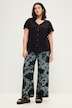 Pantalón, pernera ancha, cintura alta, estampado batik, cintura parcialmente elástica