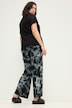 Pantalón, pernera ancha, cintura alta, estampado batik, cintura parcialmente elástica