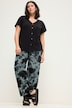 Pantalón, pernera ancha, cintura alta, estampado batik, cintura parcialmente elástica