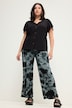 Pantalón, pernera ancha, cintura alta, estampado batik, cintura parcialmente elástica