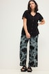 Pantalón, pernera ancha, cintura alta, estampado batik, cintura parcialmente elástica