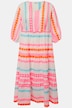 A-Line 3/4-Sleeve V-Neck Jacquard Stripe Maxi Dress