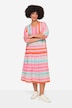 A-Line 3/4-Sleeve V-Neck Jacquard Stripe Maxi Dress