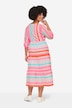 A-Line 3/4-Sleeve V-Neck Jacquard Stripe Maxi Dress