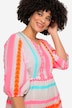 A-Line 3/4-Sleeve V-Neck Jacquard Stripe Maxi Dress