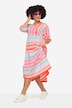 A-Line 3/4-Sleeve V-Neck Jacquard Stripe Maxi Dress