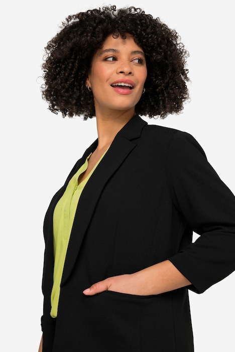 Long-Sleeve Open Front Lapel Collar Blazer, black | Ulla Popken