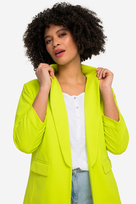 Long-Sleeve Open Front Lapel Collar Blazer, lime | Ulla Popken