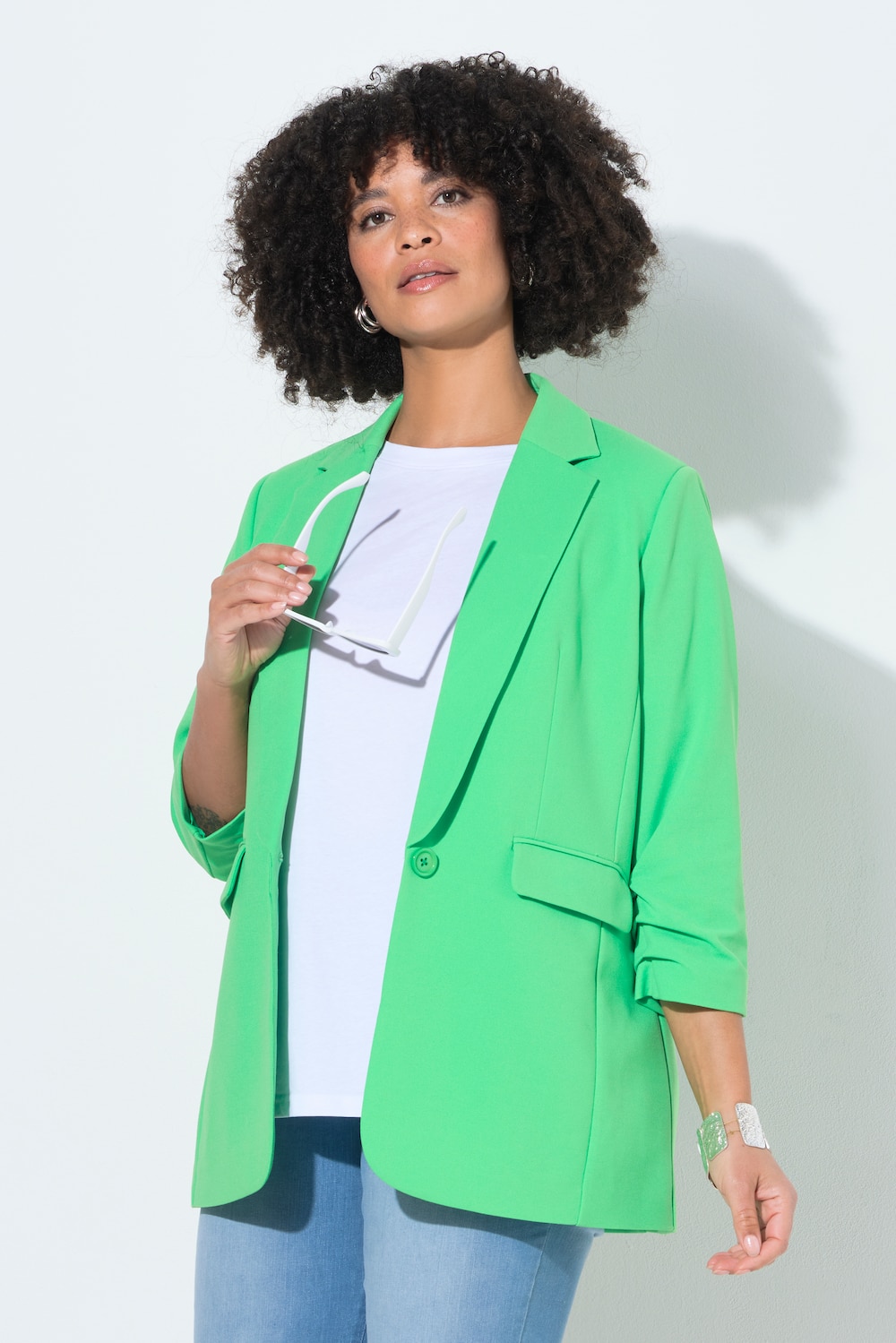 Blazer, open model, reverskraag, lange mouwen