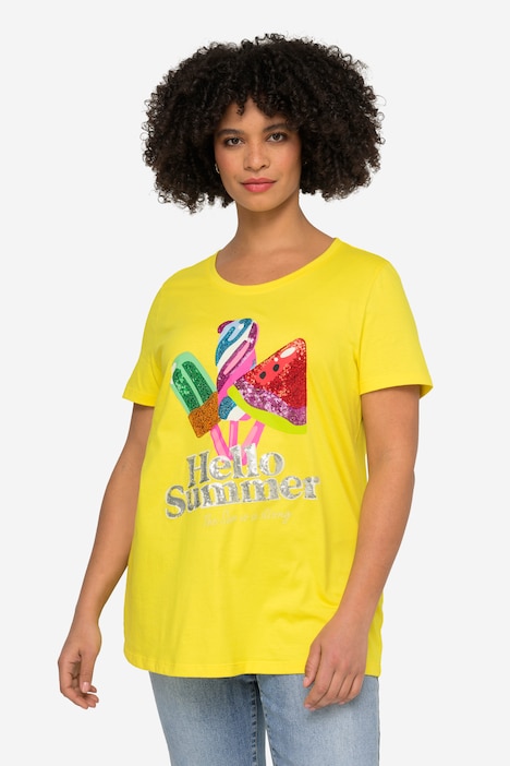 T-Shirt, Eis am Stiel mit Schriftzug, Rundhals, Halbarm
