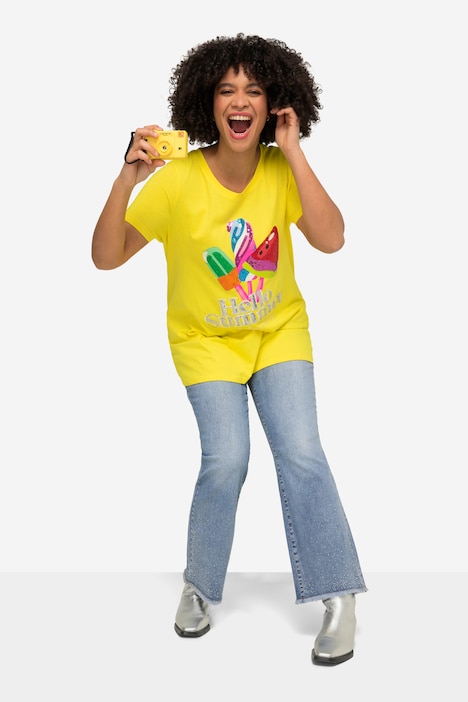 T-Shirt, Eis am Stiel mit Schriftzug, Rundhals, Halbarm