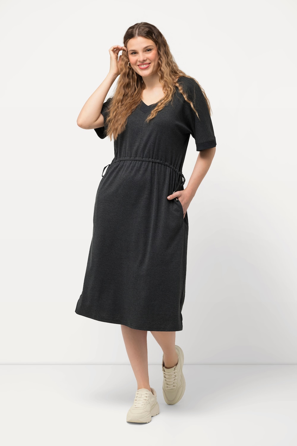 Große Größen Jerseykleid, Damen, schwarz, Größe: 54/56, Baumwolle/Polyester, Ulla Popken