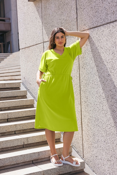 Drawstring Waist Short Sleeve Jersey Dress