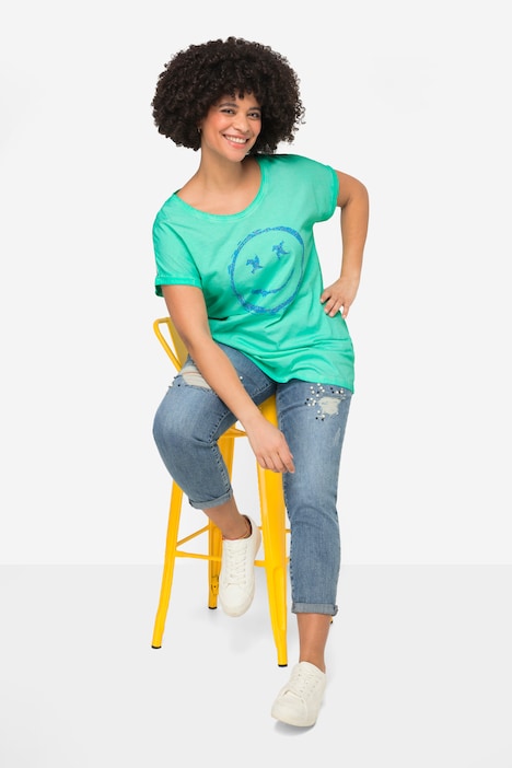 Oversized Crew Neck Smiley T-Shirt