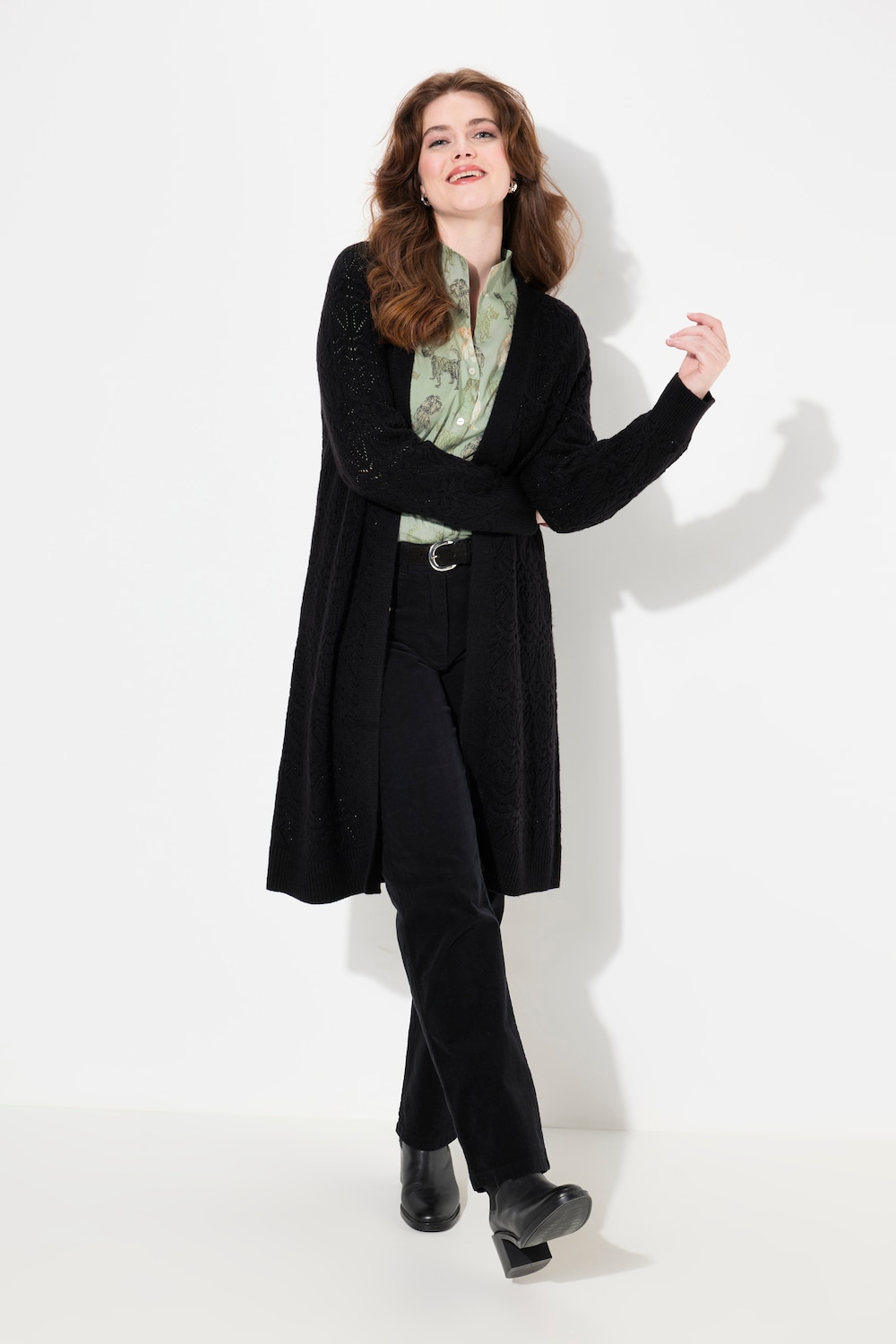 Große Größen Long-Strickjacke, Damen, schwarz, Größe: 58/60, Synthetische Fasern/Baumwolle, Ulla Popken