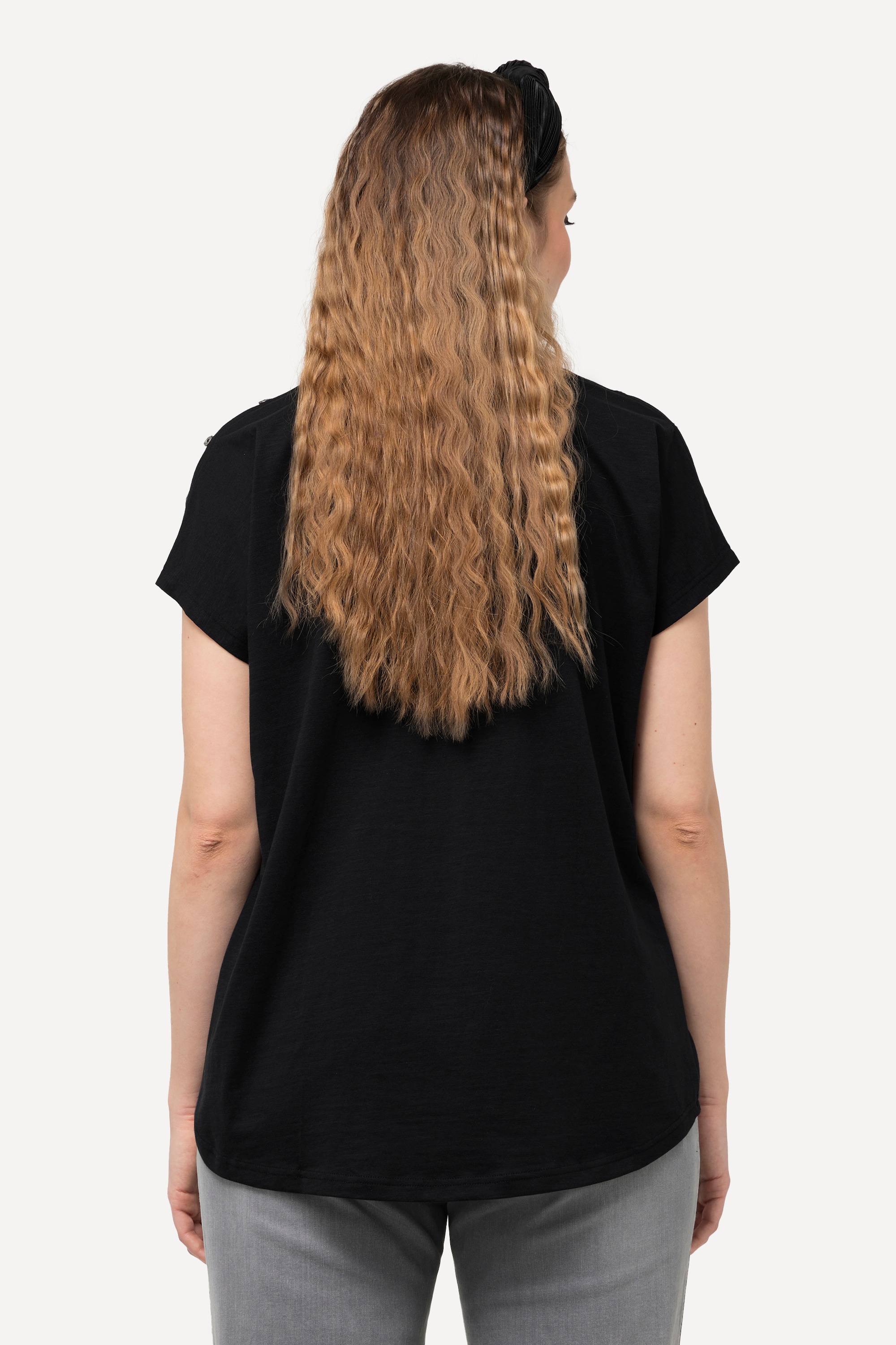 Ulla Popken Damen große Größen T Shirt Love Knöpfe Oversized Rundhals