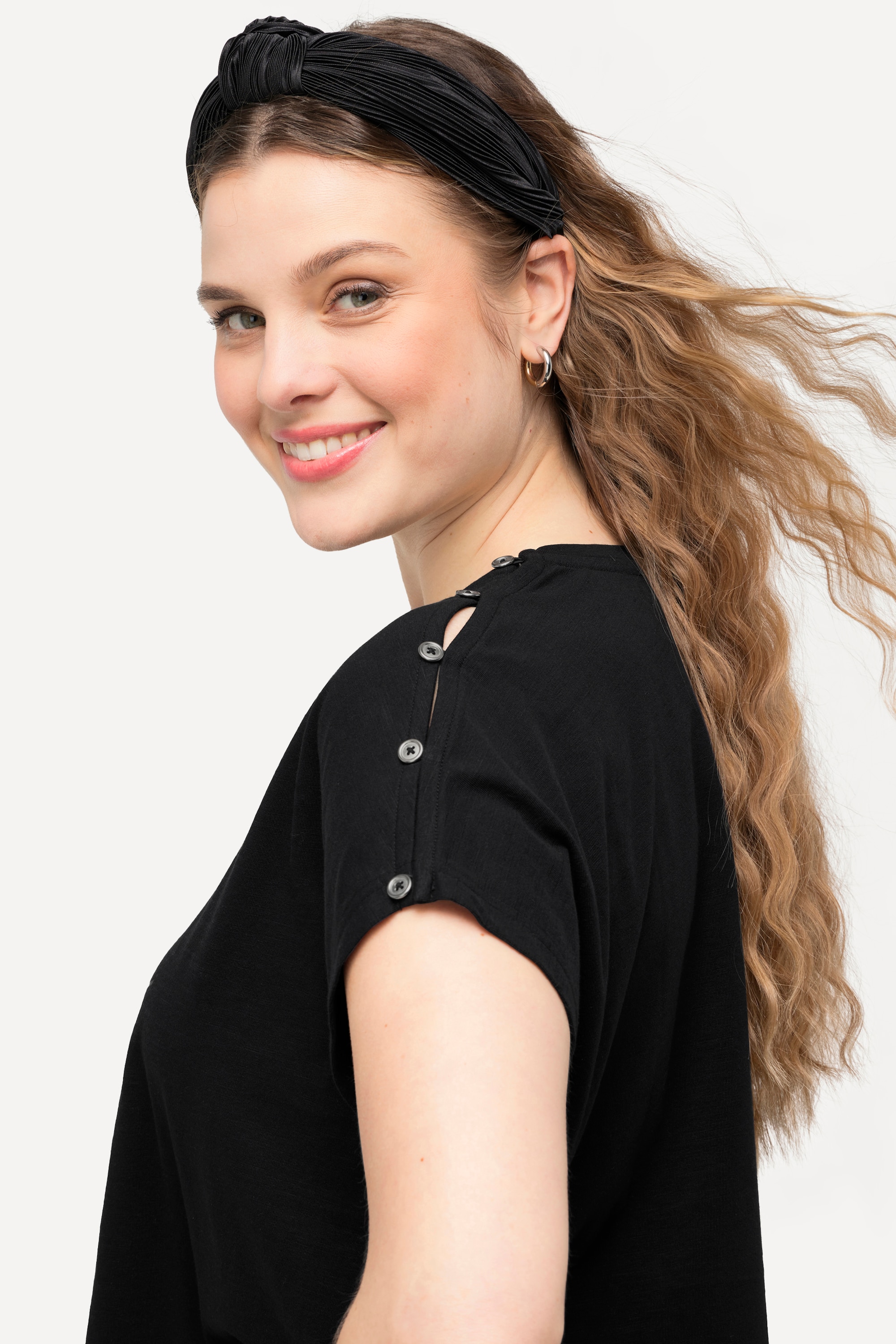 Ulla Popken Damen große Größen T Shirt Love Knöpfe Oversized Rundhals
