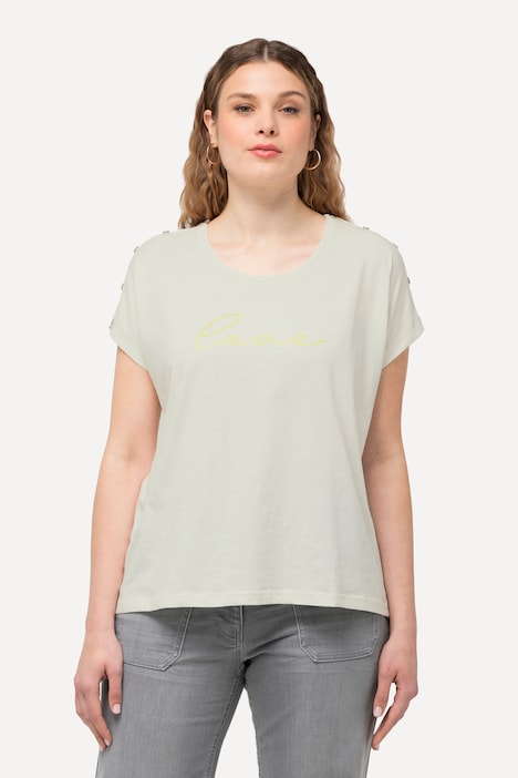 T-shirt, LOVE, knapper, overstørrelse, rund hals, korte ærmer