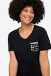 Classic Fit Crew Neck Decorative Rhinestone Chest Pocket T-Shirt