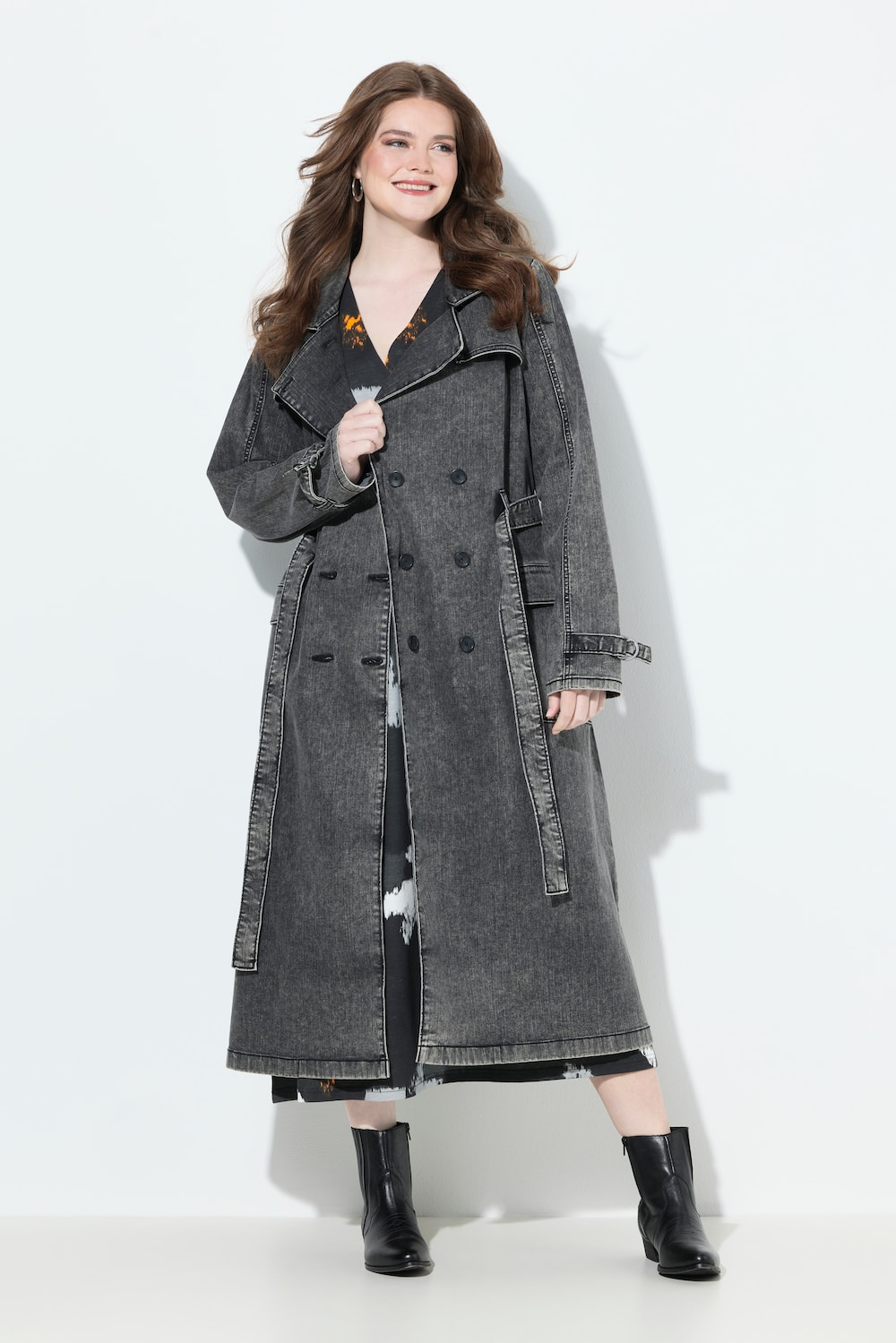Jeans-Trenchcoat, Reverskragen, Vintage, doppelreihig