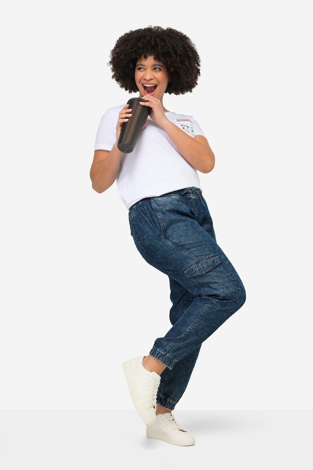 Joggingbroek van lyocell, cargozakken, elastische tailleband
