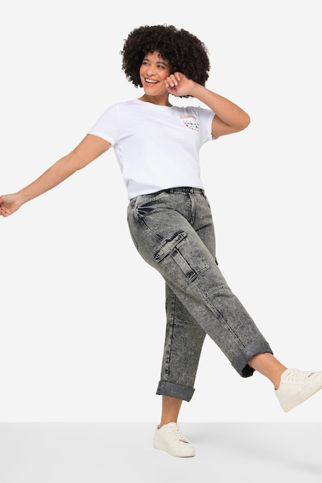 Cargojeans, Straight Fit, bleached, Cargotaschen, teilelastischer Bund