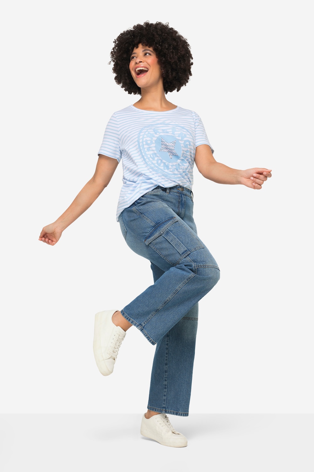 Cargo-jeans, straight fit, gebleekt, cargozakken, gedeeltelijk elastische tailleband