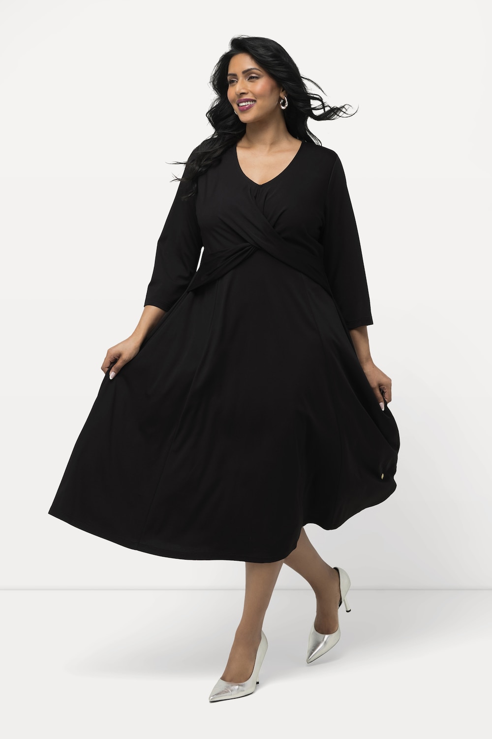 Große Größen Jerseykleid, Damen, schwarz, Größe: 42/44, Viskose/Synthetische Fasern/Elasthan, Ulla Popken