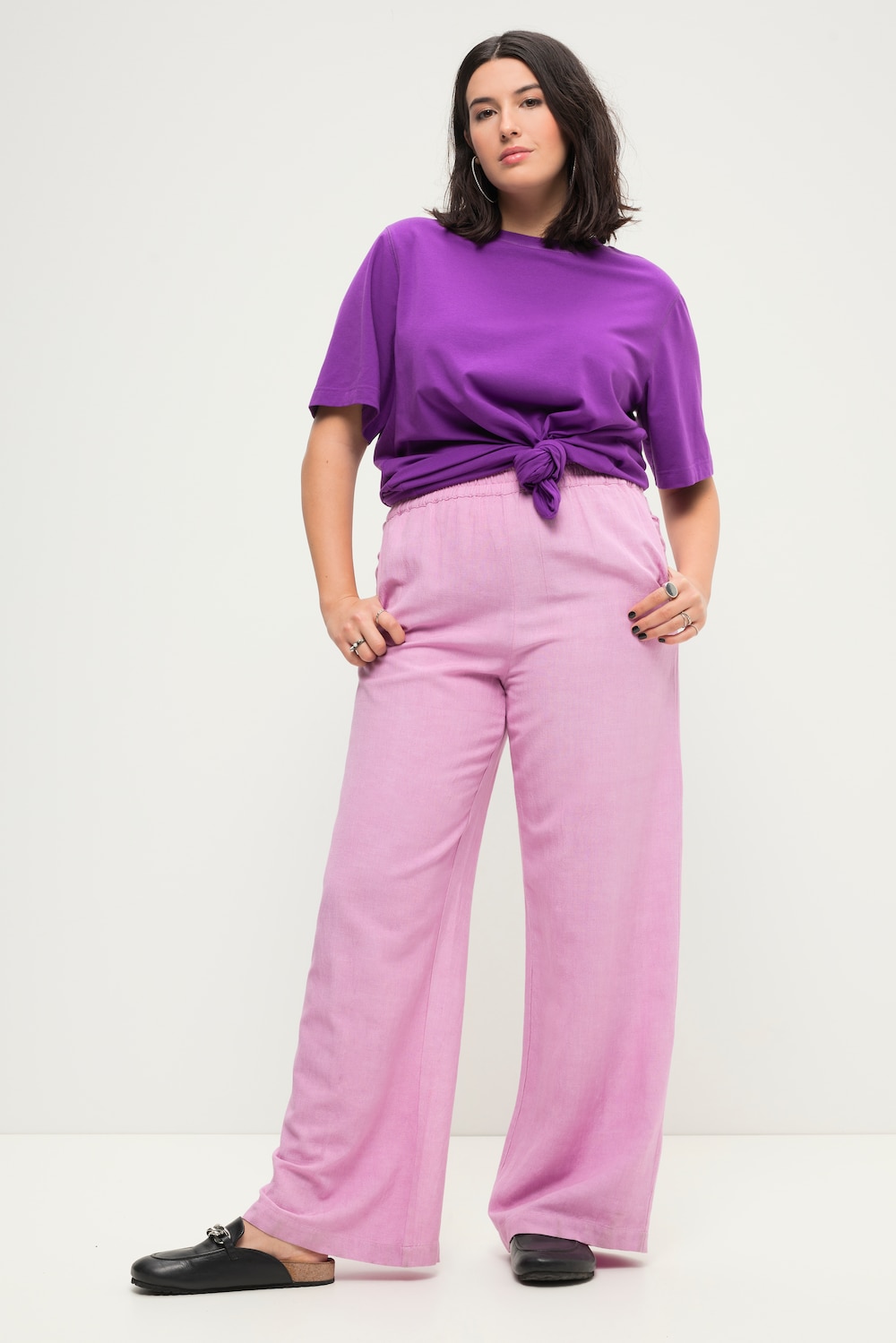 Große Größen Leinenmix-Hose, Damen, lila, Größe: 44, Viskose/Baumwolle/Leinen, Studio Untold