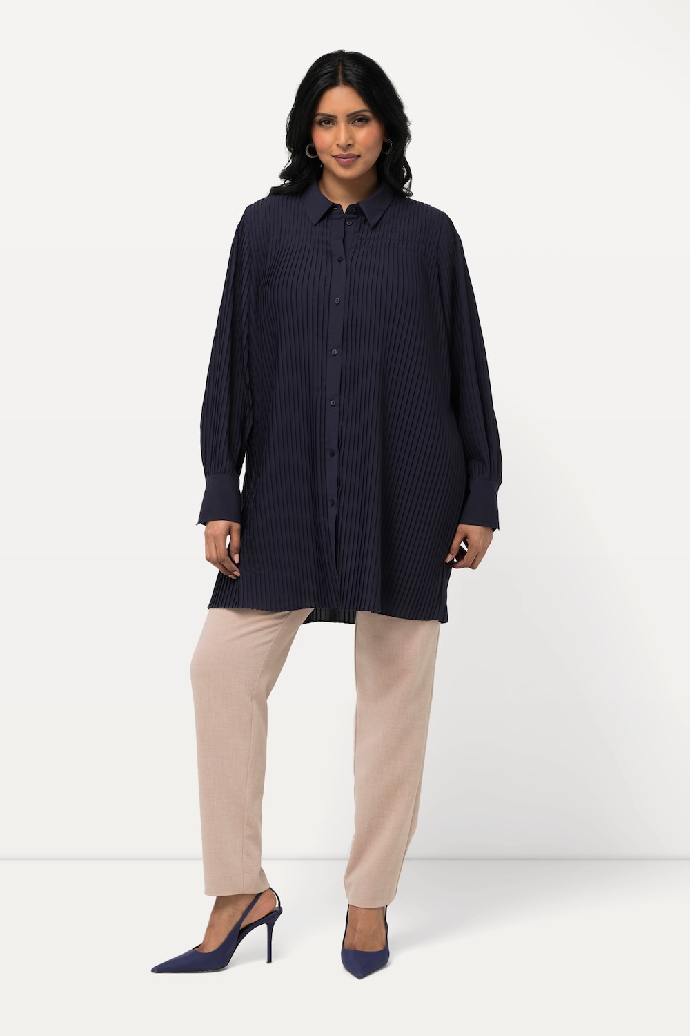 Große Größen Plissee-Bluse, Damen, blau, Größe: 54/56, Polyester, Ulla Popken