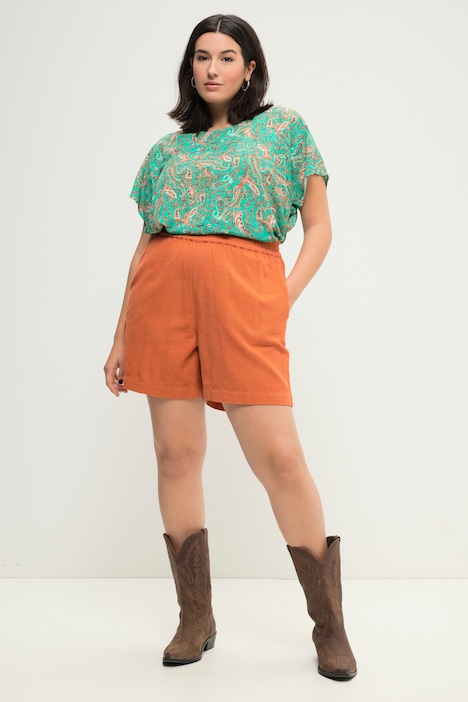 Leinenmix-Shorts, Wide Legs, HighWaist, Elastikbund