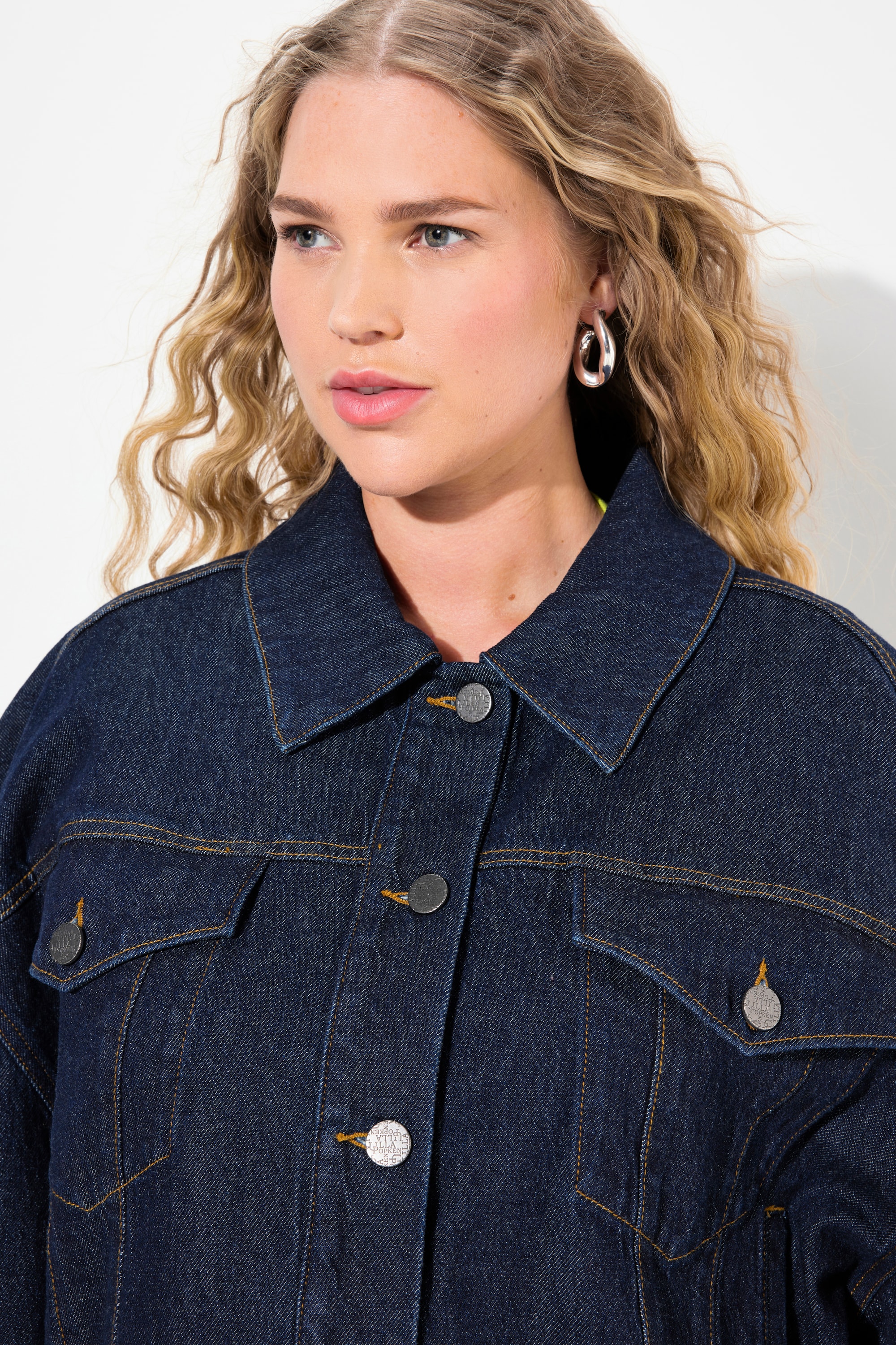 Ulla Popken Damen große Größen Jeansjacke Stretchdenim Ärmelaufschlag