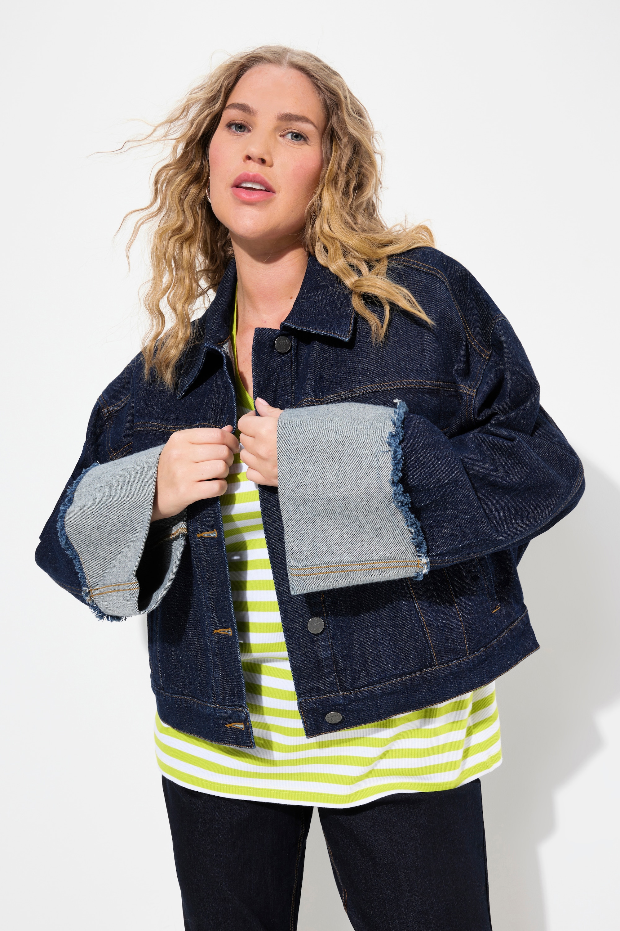 Ulla Popken Damen große Größen Jeansjacke Stretchdenim Ärmelaufschlag
