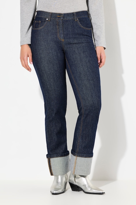 Jeans Mary, weites Bein, Saumumschlag, Stretchdenim