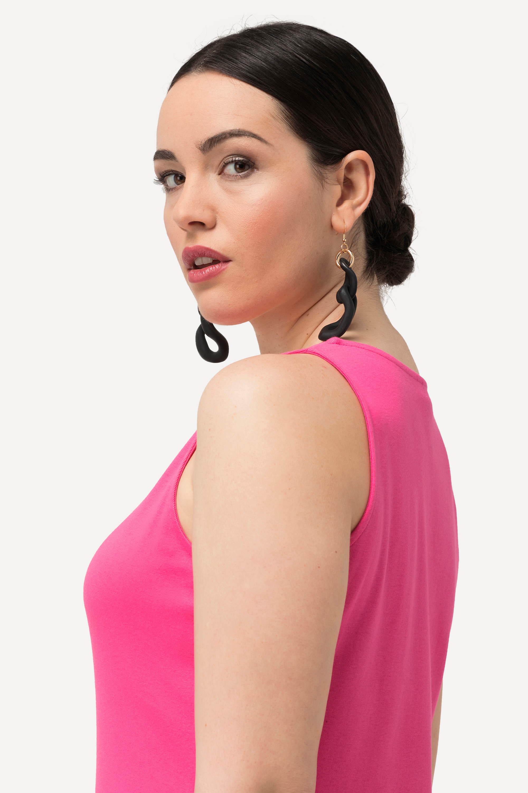 Ulla Popken Damen große Größen Top Rippjersey Slim V Ausschnitt ärmellos 830402