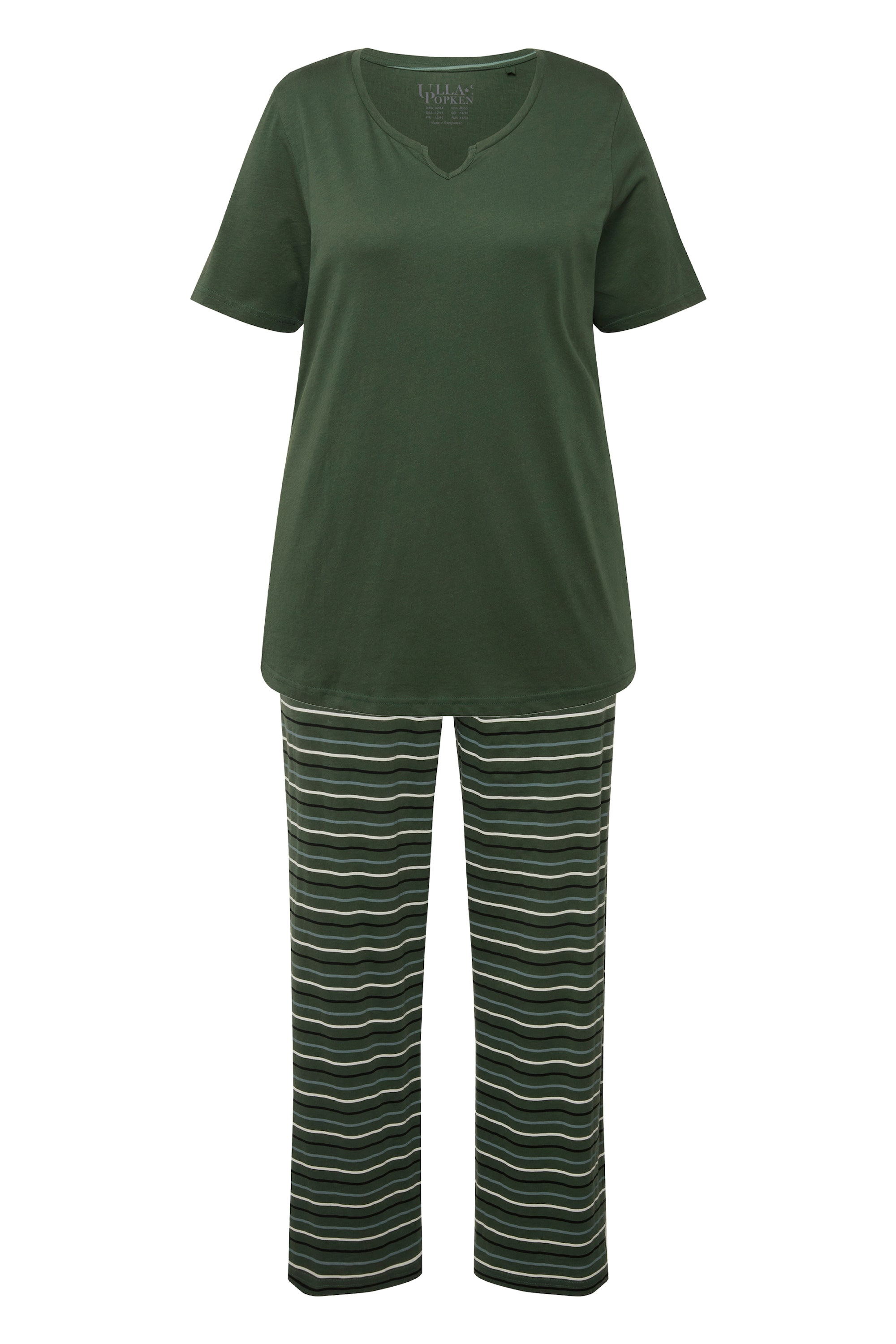 Ulla Popken Damen große Größen Pyjama Ringel Tunika Ausschnitt Halbarm 830405