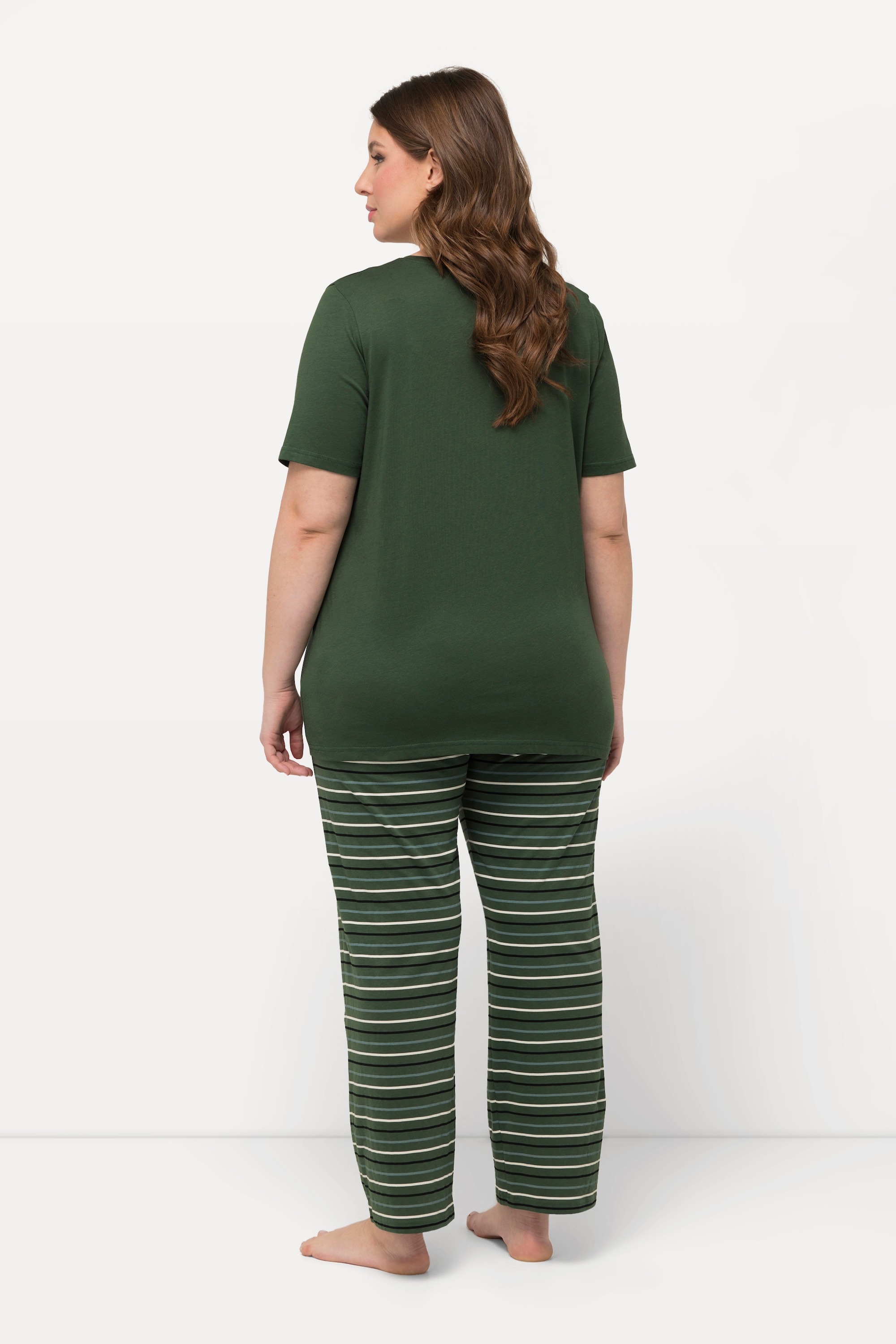 Ulla Popken Damen große Größen Pyjama Ringel Tunika Ausschnitt Halbarm 830405