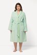 Peignoir en tissu éponge rayé, manches longues et ceinture. Silhouette en A.