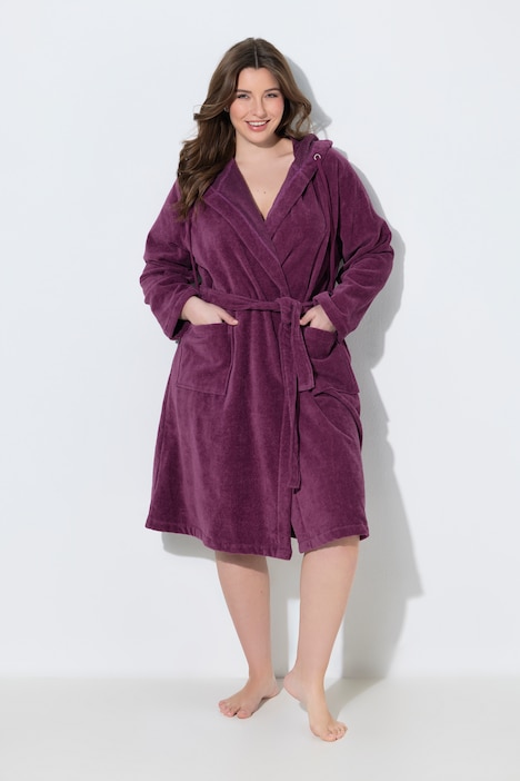 Bademantel, Kapuze, Gürtel, A-Linie, Frottee