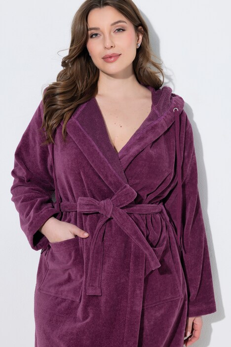 Bademantel, Kapuze, Gürtel, A-Linie, Frottee