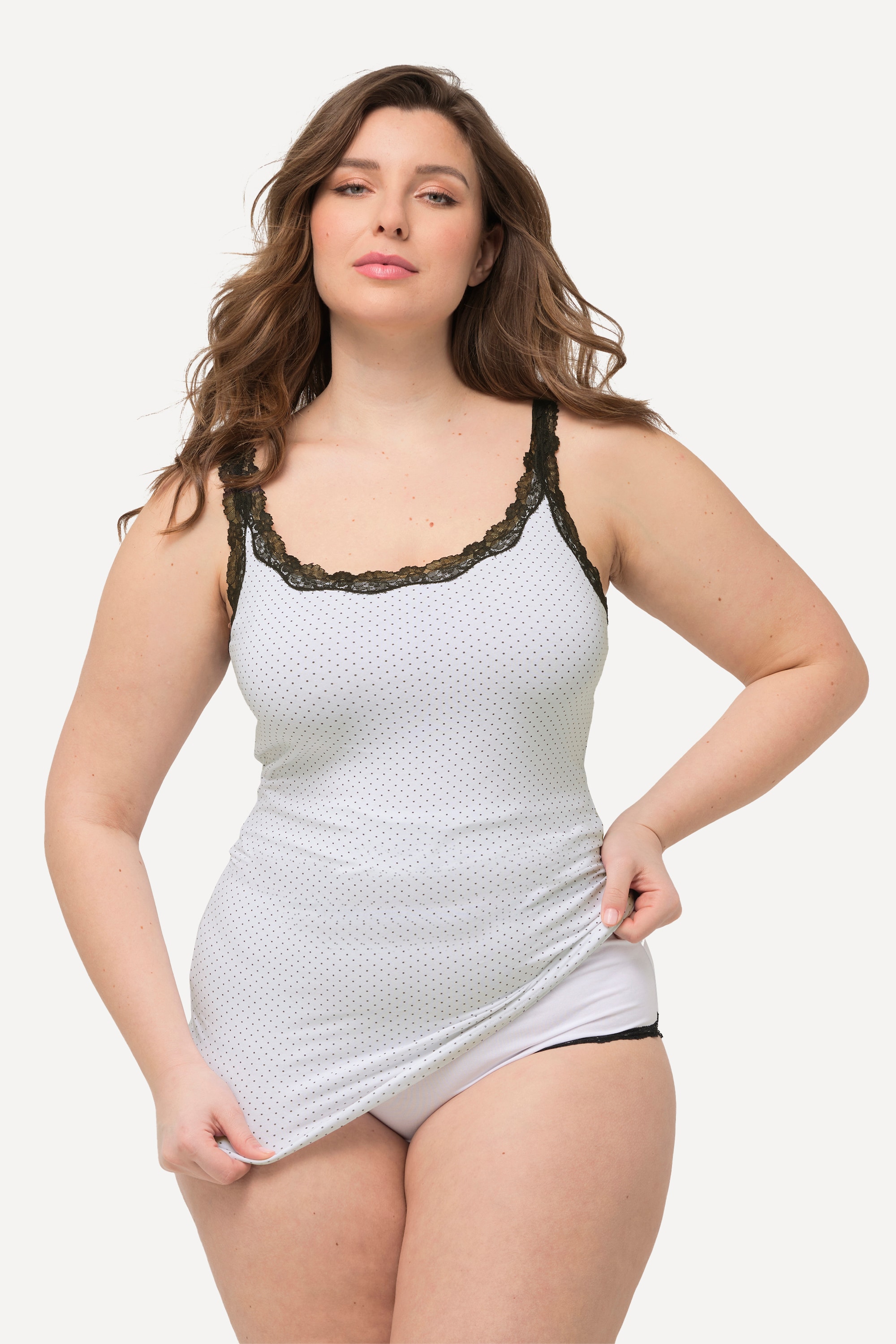 Ulla Popken Damen große Größen Unterhemden 2er Pack Spitze
