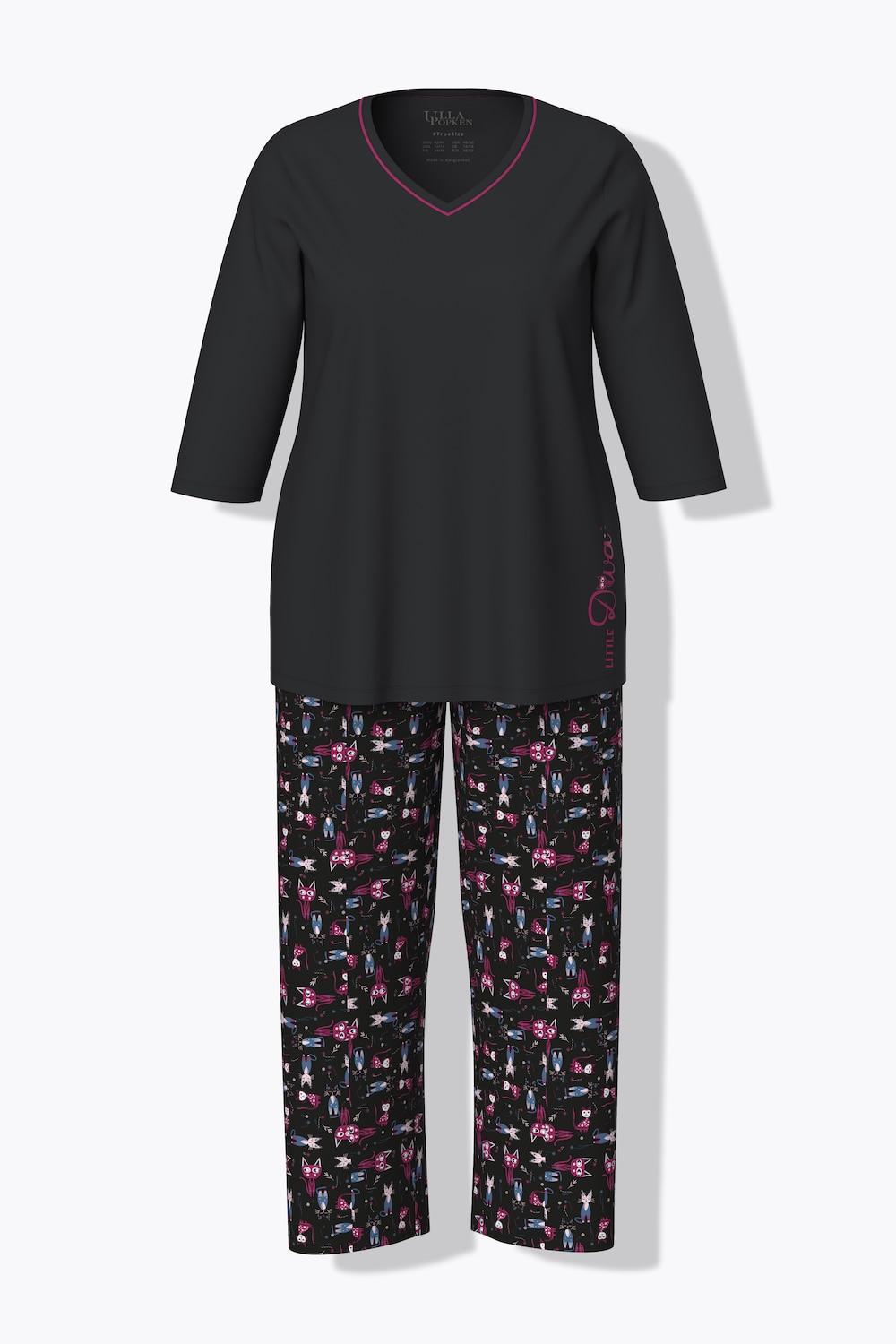 Große Größen Pyjama, Damen, schwarz, Größe: 58/60, Baumwolle, Ulla Popken