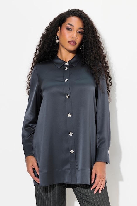 Blusa dal taglio svasato in acetato con collo da camicia e maniche lunghe