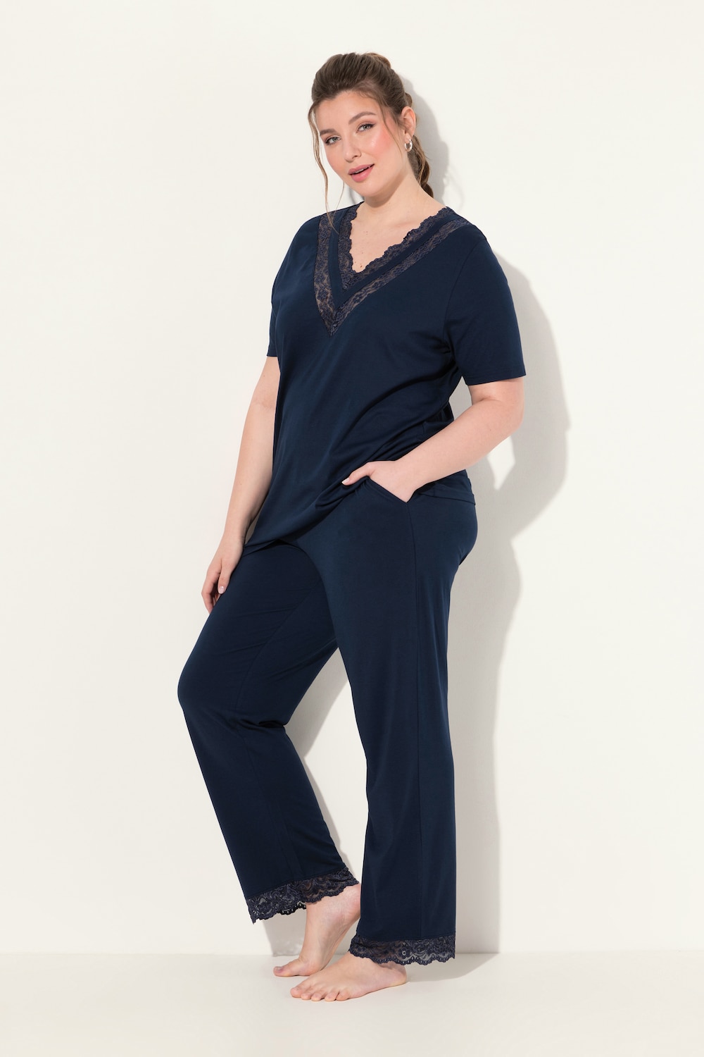 Große Größen Pyjama, Damen, blau, Größe: 50/52, Baumwolle/Synthetische Fasern, Ulla Popken